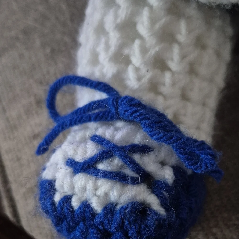 Vintage Handcrafted Crochet Doll in Blue and White